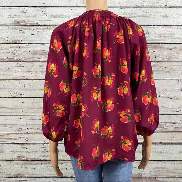 Tucker For Target Floral Print Peasant Blouse Button Shirt Small Magenta… - Picture 5 of 8